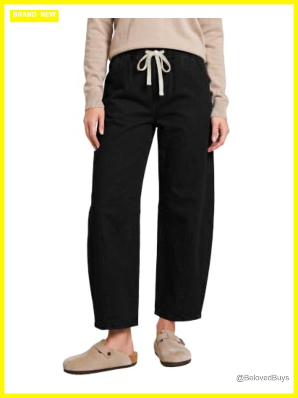 High Waisted Drawstring Barrel Jeans Crop Wide Leg Stretch Denim Pants